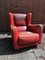 Vintage Italian Red Bull Leather Bergere Armchair, 1970s, Image 8