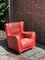 Vintage Italian Red Bull Leather Bergere Armchair, 1970s, Image 1