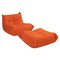 Togo Cadmium Orange Sessel und Fußhocker von Michel Ducaroy für Ligne Roset, 2er Set 1