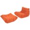 Togo Cadmium Orange Lounge Chair and Footstool by Michel Ducaroy for Ligne Roset, Set of 2, Imagen 1