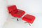 Mid-Century Pieff Gamma Red Leather Tubular Chrome Swivel Chair with Footstool, Set of 2 4