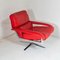 Mid-Century Pieff Gamma Red Leather Tubular Chrome Swivel Chair with Footstool, Set of 2 3