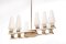 Vintage Brass Ceiling Lamp with Ten White Opal Glass Shades, Imagen 2