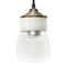 Vintage Industrial White Porcelain and Brass Pendant Light with Striped Clear Glass 4