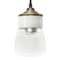 Vintage Industrial White Porcelain and Brass Pendant Light with Striped Clear Glass, Image 4