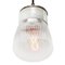 Vintage Industrial White Porcelain and Brass Pendant Light with Striped Clear Glass 3