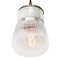 Vintage Industrial White Porcelain and Brass Pendant Light with Striped Clear Glass, Image 3