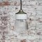 Vintage Industrial White Porcelain and Brass Pendant Light with Striped Clear Glass 6