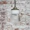 Vintage Industrial White Porcelain and Brass Pendant Light with Striped Clear Glass, Image 6
