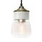 Vintage Industrial White Porcelain and Brass Pendant Light with Striped Clear Glass, Image 1