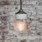 Vintage Industrial White Porcelain and Brass Pendant Light with Striped Clear Glass 5