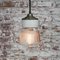 Vintage Industrial White Porcelain and Brass Pendant Light with Striped Clear Glass, Image 5