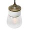 Vintage Industrial White Porcelain and Brass Pendant Light with Striped Clear Glass 2