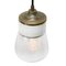 Vintage Industrial White Porcelain and Brass Pendant Light with Striped Clear Glass, Image 2