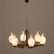 Italian Brass and Teak Chandelier with Vase-Shaped Opaline Glass Shades from Stilnovo, 1960s 2