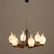 Italian Brass and Teak Chandelier with Vase-Shaped Opaline Glass Shades from Stilnovo, 1960s, Image 2