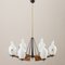 Italian Brass and Teak Chandelier with Vase-Shaped Opaline Glass Shades from Stilnovo, 1960s 1