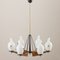 Italian Brass and Teak Chandelier with Vase-Shaped Opaline Glass Shades from Stilnovo, 1960s, Imagen 1