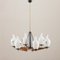 Italian Brass and Teak Chandelier with Vase-Shaped Opaline Glass Shades from Stilnovo, 1960s 3