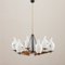 Italian Brass and Teak Chandelier with Vase-Shaped Opaline Glass Shades from Stilnovo, 1960s, Image 3