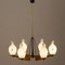 Italian Brass and Teak Chandelier with Vase-Shaped Opaline Glass Shades from Stilnovo, 1960s 4