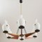 Italian Brass and Teak Chandelier with Vase-Shaped Opaline Glass Shades from Stilnovo, 1960s, Image 8