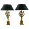 Mid-Century French Table Lamps with Metal Flowers and Green Glass by Maison Charles, 1970s, Set of 2 1