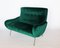 Mid-Century Italian Sofa or Settee in Green Velvet with Brass Tips, 1950s, Image 2