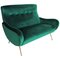Mid-Century Italian Sofa or Settee in Green Velvet with Brass Tips, 1950s 1