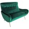 Mid-Century Italian Sofa or Settee in Green Velvet with Brass Tips, 1950s, Image 1