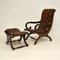 Antique Regency Style Leather Armchair & Stool, Set of 2 1