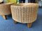 Italian Rattan and Wood Poufs, 1970s, Set of 2 3