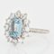 French Aquamarine Diamond 18 Karat White Gold Daisy Ring, 1960s 3