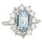 French Aquamarine Diamond 18 Karat White Gold Daisy Ring, 1960s 1