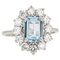 French Aquamarine Diamond 18 Karat White Gold Daisy Ring, 1960s, Image 1