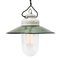 Vintage Industrial Green Enamel, Porcelain & Clear Glass Pendant Lamp 1