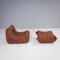 Togo Brown Leather Armchair and Footstool Set by Michel Ducaroy for Ligne Roset, Set of 2, Image 2