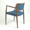 Scandinavian Teak and Blue Model 65 Armchair by Niels Otto Moller for J. L. Møllers, Immagine 5