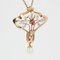 Art Nouveau Natural Pearl Diamond Ruby 18 Karat Yellow Gold Pendant Brooch, Imagen 4