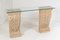 French Empire Carved Sandstone Acanthus Leaf Plinths with Glass Top Console Table, Set of 2, Immagine 1