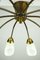 Lampada da soffitto Spider Sputnik vintage in ottone e vetro, anni '50, Immagine 19