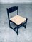 Black Stained Wood & Paper Cord Dining Chairs, 1970s, Set of 4 5