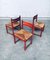 Mid-Century Modern Orange Stained Wood & Paper Cord Dining Chairs, Set of 3 5