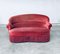 Divano a due posti in stile Hollywood Regency in velluto rosso e rosa con frange, anni '50, Immagine 15