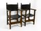 Large Spanish Knights Armchairs in Solid Wood and Core Leather, 1930s, Set of 2, Image 4