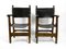 Large Spanish Knights Armchairs in Solid Wood and Core Leather, 1930s, Set of 2 1