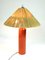 Lampada da tavolo in ceramica arancione, canna e metallo cromato, anni '70, Immagine 3