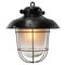 Vintage Industrial Semi Frosted Pendant Light in Black Enamel 2