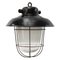 Vintage Industrial Semi Frosted Pendant Light in Black Enamel, Image 1