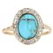 19th Century Turquoise, Diamond, 18K Yellow Gold & Silver Oval Ring 1